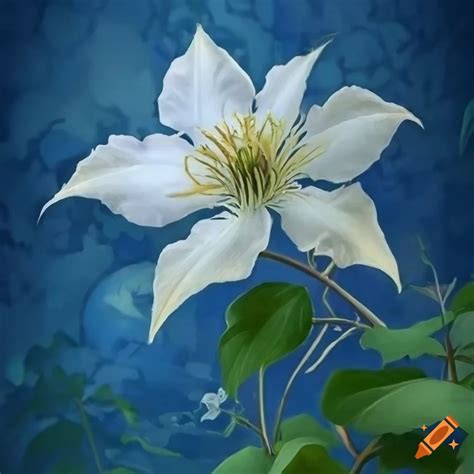Intricately detailed white clematis drawing on Craiyon