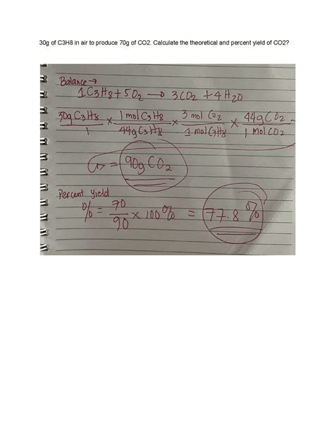 Theoretical and percent yields | Exercises Physics | Docsity