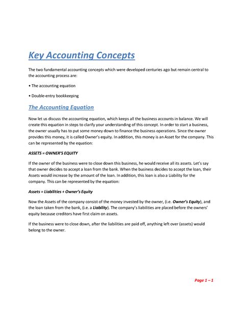 Key Accounting Concept - Key Accounting Concepts The two fundamental ...