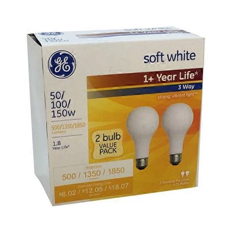 GE 50/100/150 Watt 3 Way Long Life Incandescent Light Bulb Soft White ...