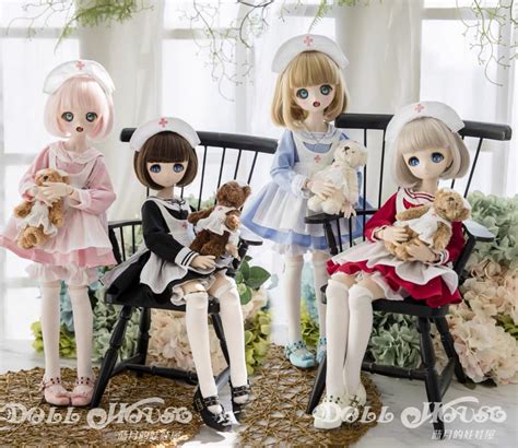 BJD用 球体関節人形用衣装6点セット 全4色 MDD/MSD/DSDサイズ人形用 1/4 看護婦 コスプレ COS doll ドール用 ...