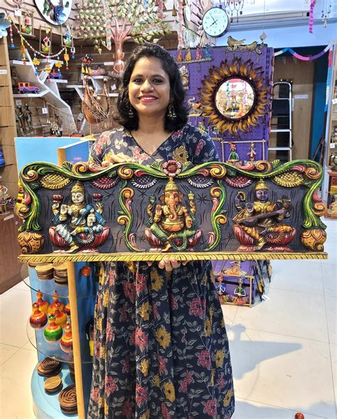 Lakshmi Vinayagar Saraswathi Wood Carving Wall Panel / Wall Hanging Va ...