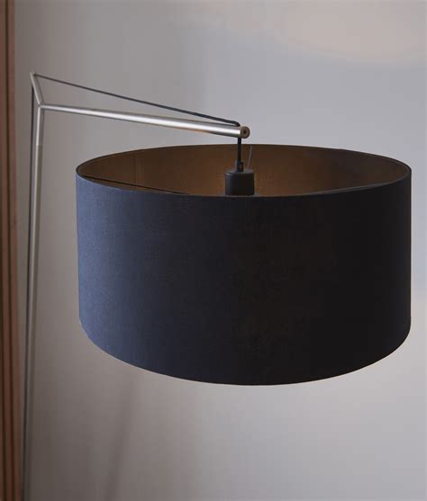 Extra Large Floor Lamp in Satin Nickel with Black Drum Shade