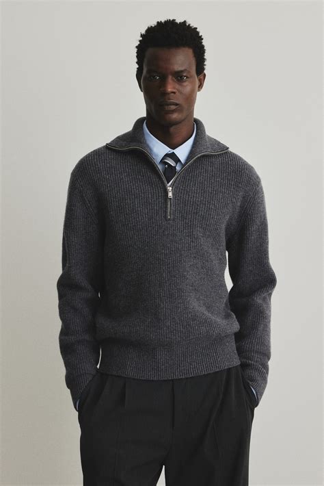 Regular Fit Zip-top wool polo jumper - Dark grey - Men | H&M IN