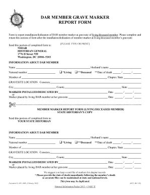 DAR MEMBER GRAVE MARKER REPORT BFORMb - Dar - Fill and Sign Printable ...