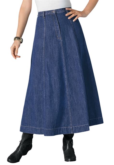 Roaman's Women's Plus Size A-Line Denim Maxi Skirt - 18 W, Medium Wash ...