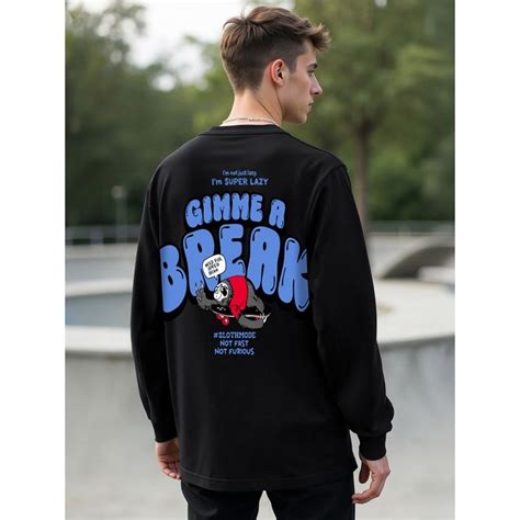 Buy Bewakoof Men's Black Gimme a Break Graphic Printed Oversized T ...
