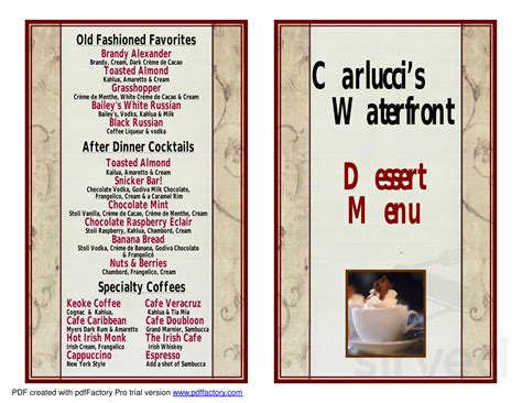 Carlucci's Waterfront menu in Mt Laurel Township, New Jersey, USA