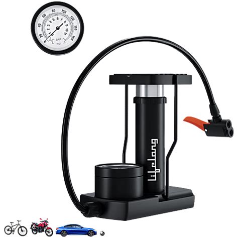 Buy Lifelong Mini Bicycle Foot Activated Air Pump - with Meter, Black ...