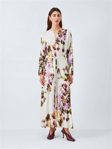 John Lewis Floral Long Sleeve Round Neck Maxi Dress containing LENZING ...