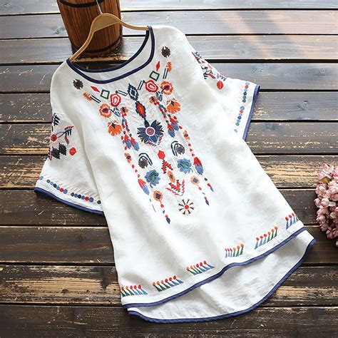 Aloohaidyvio Mexican Embroidered Shirts for Women Boho Tops and Blouses ...