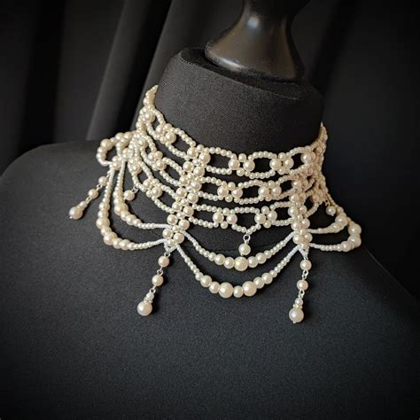 Multi Strand Pearl Choker, Wedding Pearl Necklace, Wide Pearl Necklace ...