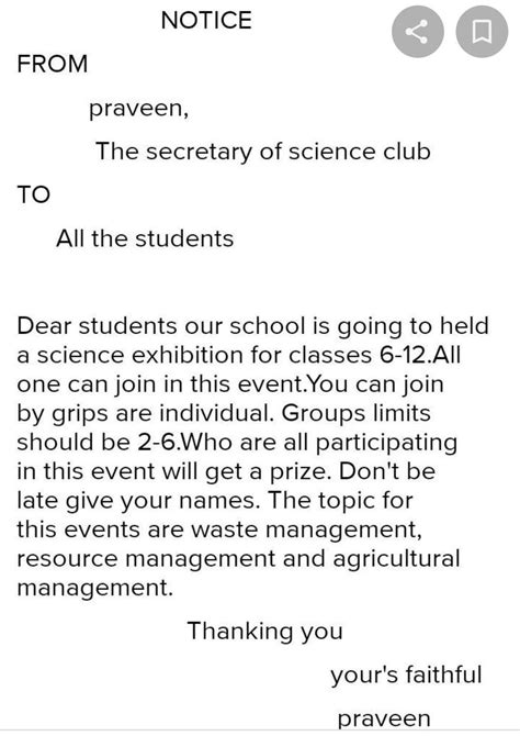 along with their parents. 8. You are the incharge of Science Club. Your ...