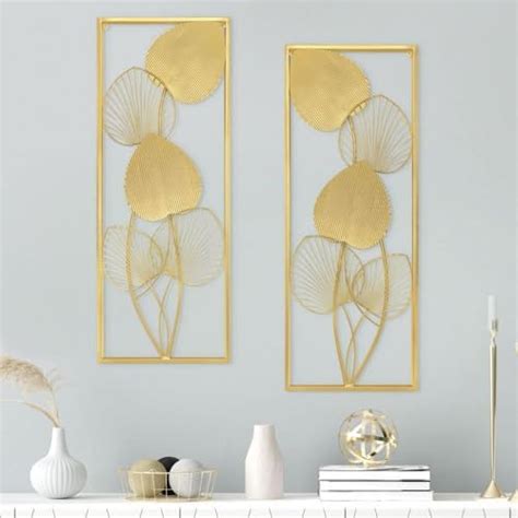 HOME AND CRAFTS Metal Multicolor Wall Decor, Set of 2 Large Metal Leaf ...