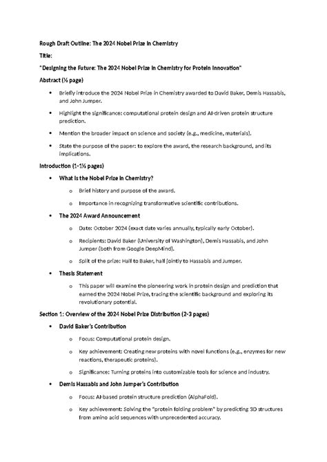 Rough Draft Outline - notes - Rough Draft Outline: The 2024 Nobel Prize ...