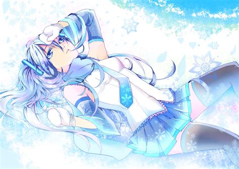 Yuki Miku, knee-highs, long hair, miniskirt, skirt, snow, anime girls ...