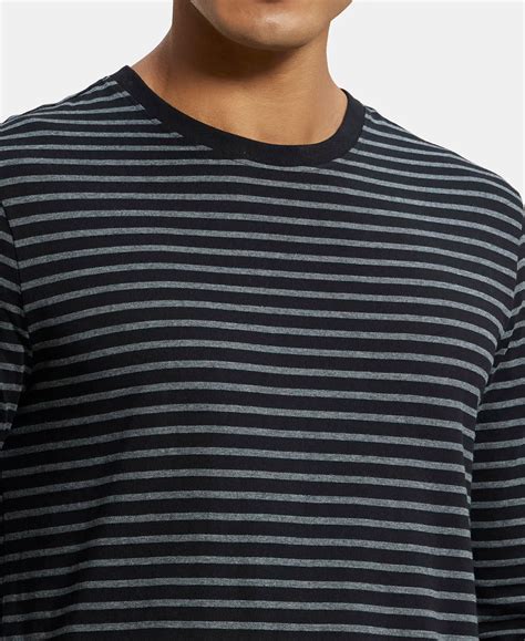 Buy Super Combed Cotton Rich Striped Round Neck Full Sleeve T-Shirt ...