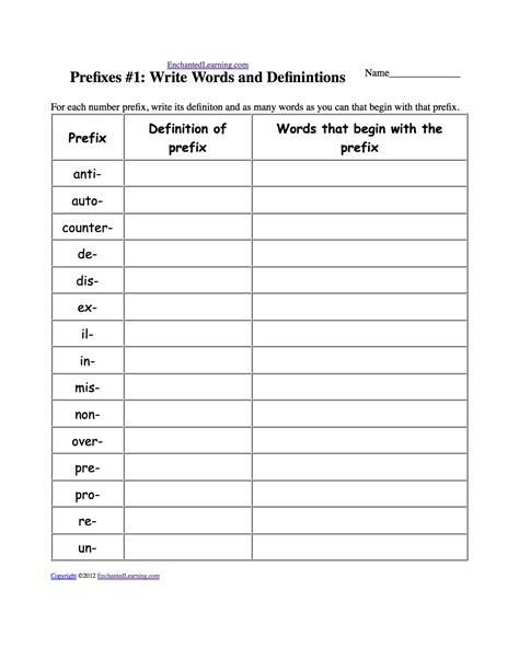 Worksheets and Activities - Prefixes and Suffixes: EnchantedLearning.com