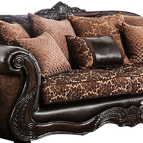 Benjara Elllie 2Pc Sofa Loveseat Set, Dark Brown Chenille, 5 Accent ...