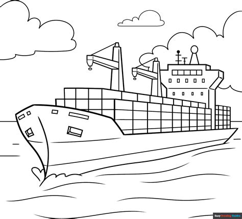 Cargo Ship Coloring Page | Easy Drawing Guides
