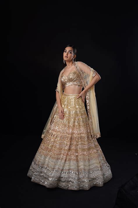 "Tierra" Gold Rosegold Silver Ombre Lehenga Set With Dupatta – RONAK SHRUTI