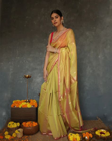 Stunning Mustard Cotton Silk Saree With Surpassing Blouse Piece – chetraag