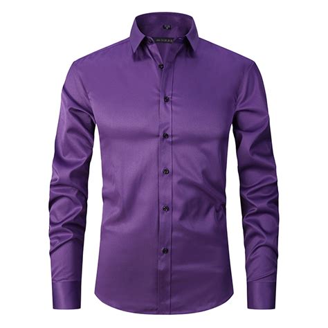Men's Dress Shirts Long Sleeve Smart Casual Plain Button Shirt Non Iron ...