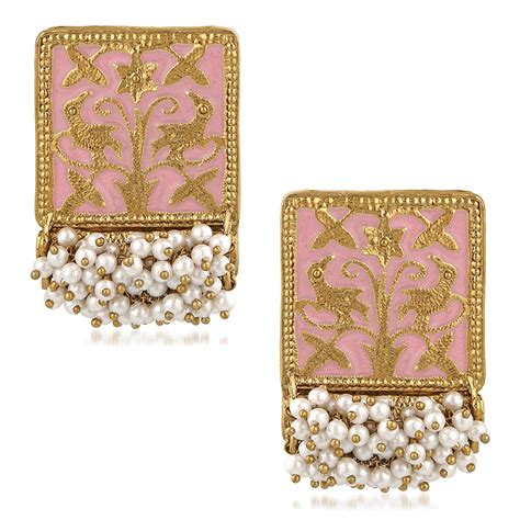 Mahi Ethnic Meenakari Work Rectangular Shape Dangler Earring with Arti ...