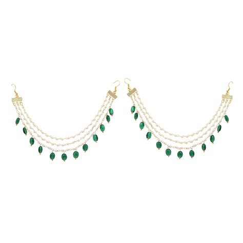 Jewellity Green Beads and White Pearls Ear Chains (Pair), Earrings ...