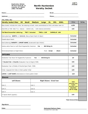 Fillable Online New Varsity Jacket Forms 2016.xls Fax Email Print ...
