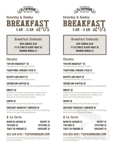 V's Taproom menu in Peoria, Arizona, USA