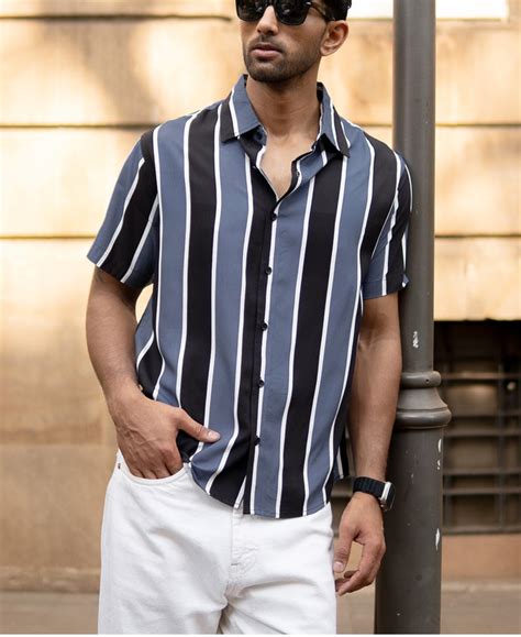 Grey Printed Stripe Shirt – Powerlook