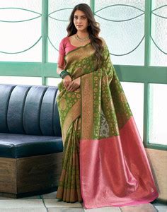 Buy PRIMENIKS Woven, Embellished, Self Design Banarasi Silk Blend ...