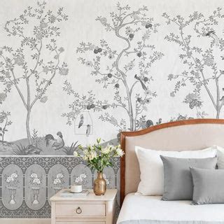 Raj Bagh Charcoal Chinoiserie Wallpaper Mural | Life n Colors