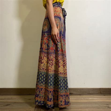 Indian cotton long wrap skirt【383】 | LEMON