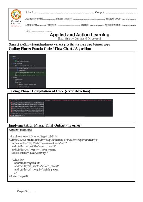 Androidexp 10 - good luck - Page No......... Name of the Experiment ...