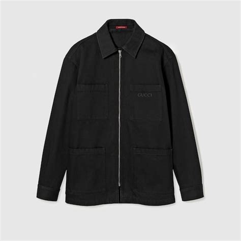 Denim zip shirt in black | GUCCI® US