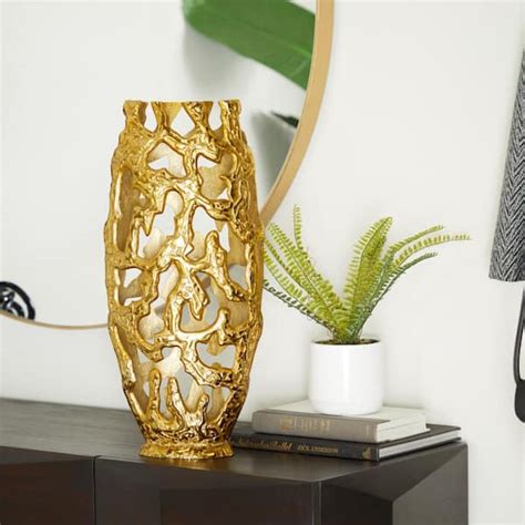 Litton Lane 20 in. Gold Aluminum Metal Decorative Vase with Cut Out ...