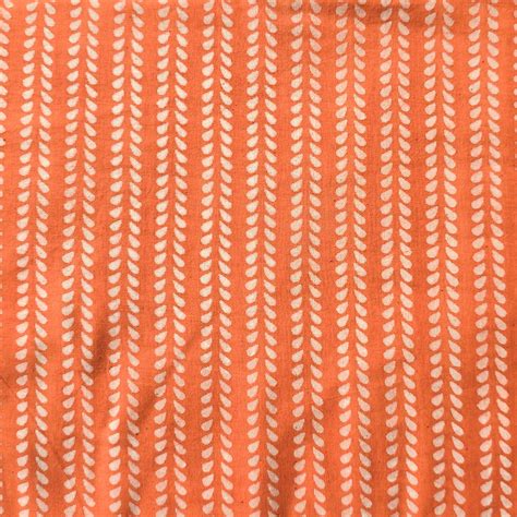 Pure Cotton Dabu Orange With White Flower Creeper Hand Block Print Fab ...