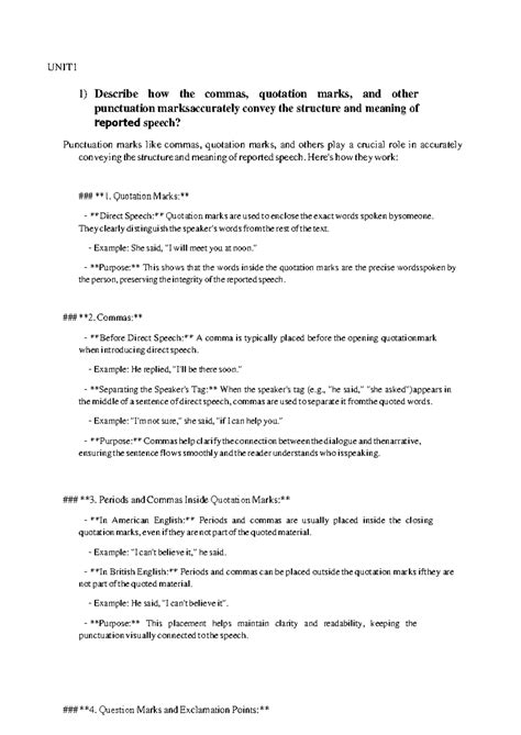 UNIT 1 & 2 Project Report Writing - UNIT 1) Describe how the commas ...