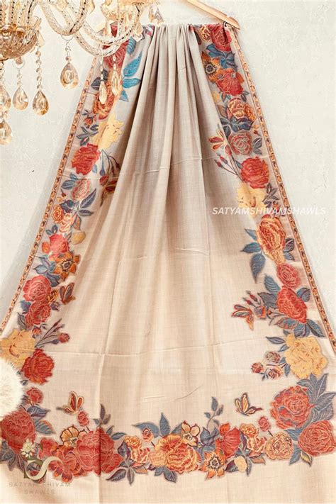 fine wool pashmina kani multi flower border design shawls – Satyam ...