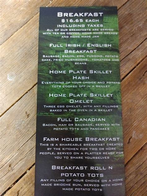 Menu at Home Plate Restaurant & Bakery, Murray River