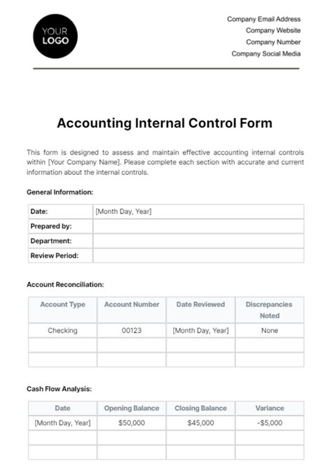 Free Accounting Internal Control Form Template to Edit Online