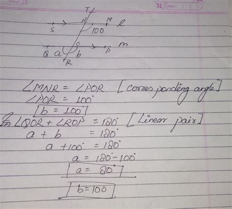 a pair of parallel lines is cut by a transversal. find, a and b giving ...