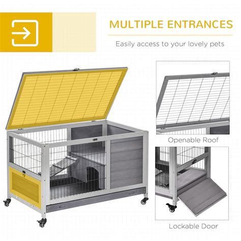 PawHut Wooden Rabbit Hutch Indoor Outdoor Elevated Bunny Cage with No ...