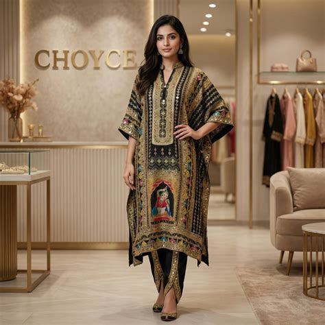 Black Ethenic Georgette Kaftan - with Potli Bag - Designer Tulip Pants