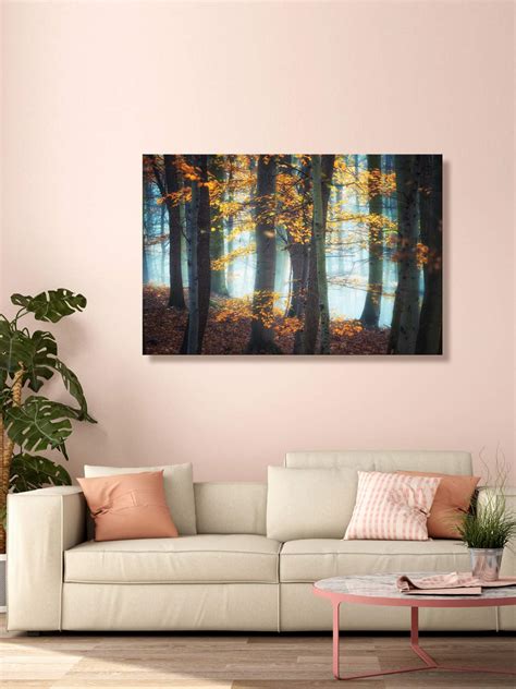999STORE Yellow Leaves Trees And Foggy Forest Wooden Stretched Framed ...