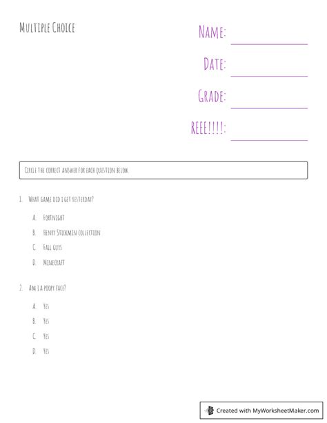 Image result for Multiple Choice Worksheet Maker