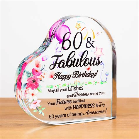 Movdyka 60th Birthday Gifts for Women Ladies, Crystal Keepsake Birthday ...