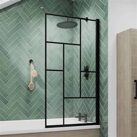 Vellamo City 6mm Matt Black Hinged Abstract Bath Screen - 1430 x 790mm ...